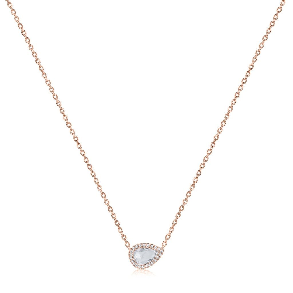 ROCK & DIVINE - PERFECT PEAR ROSE CUT PENDANT WITH HALO | NECKLACES