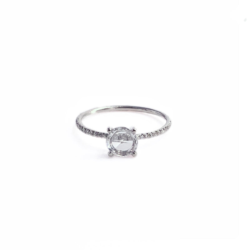 ROUND ROSE CUT DIAMOND ENGAGEMENT RING WITH MICRO PAVE HALO