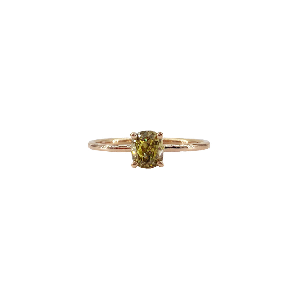 FANCY INTENSE GREEN-YELLOW DIAMOND SOLITAIRE RING IN 18KT ROSE GOLD